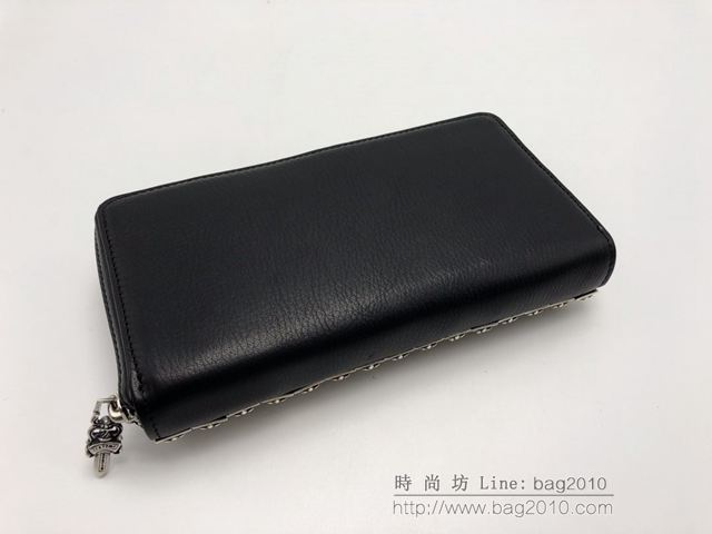 chrome hearts包 克羅心全釘錢包 S925純銀 小牛皮 克羅心長款拉鏈錢包  gjc2009